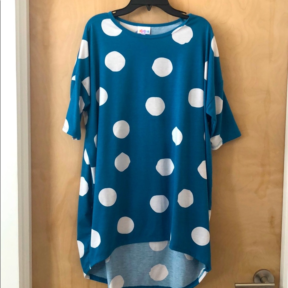 Lularoe Turquoise polkadot high/low T-shirt